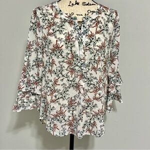 Liz Claiborne Cream Floral design Blouse Size S